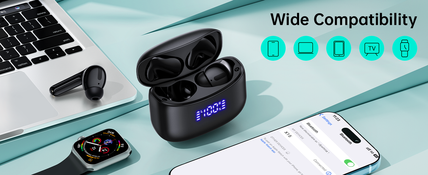 Bluetooth earbuds can last 60hrs music playtime, each earbud can last 6Hrs, and charging case