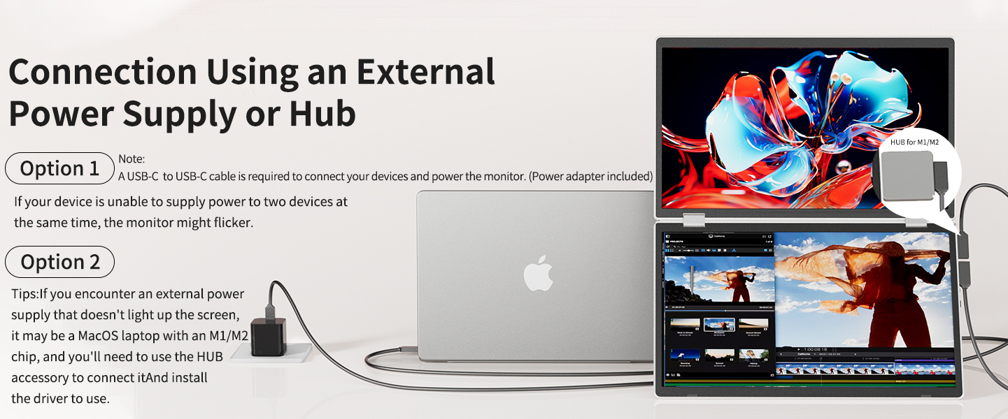 Connection Using an External Power Supply or Hub