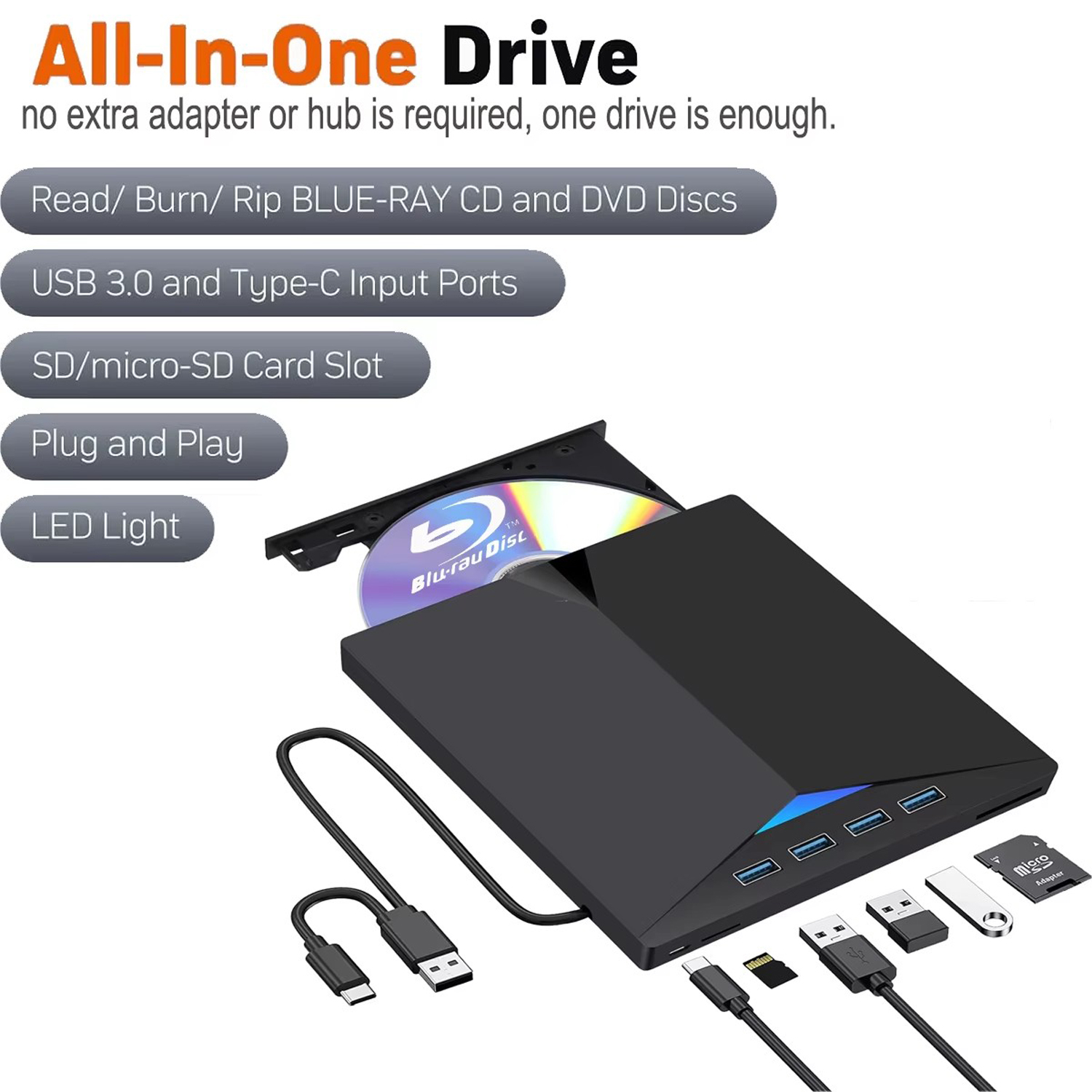 Jansicotek 6-in-1 External Blu-ray Drive