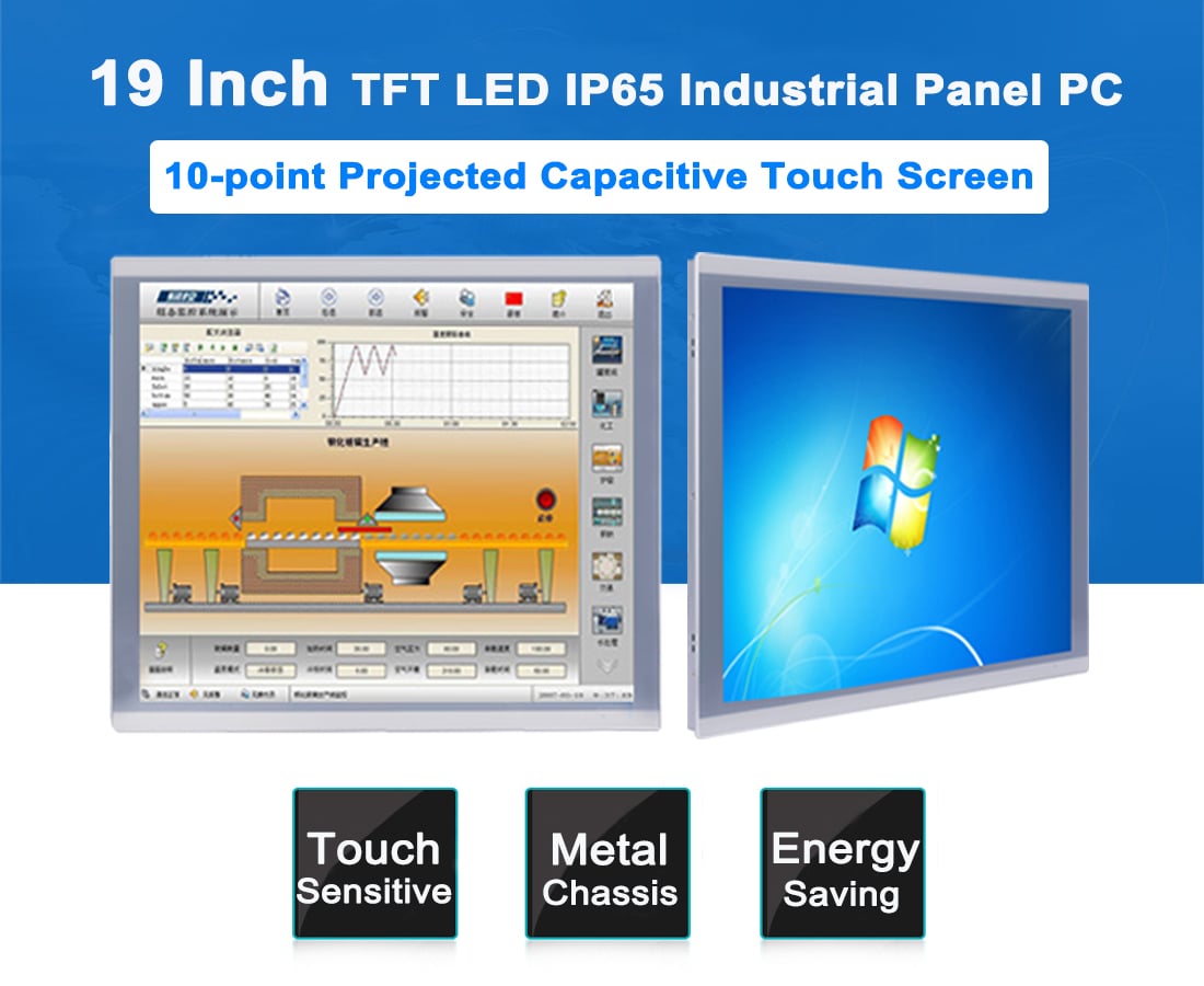 19 Inch TFT LED Industrial Panel PC, High Temperature 5-Wire