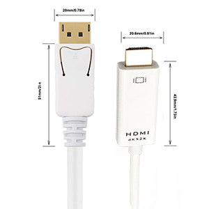 SatelliteSale Uni-Directional DisplayPort DP to HDMI 4K White Gold Plated Cable