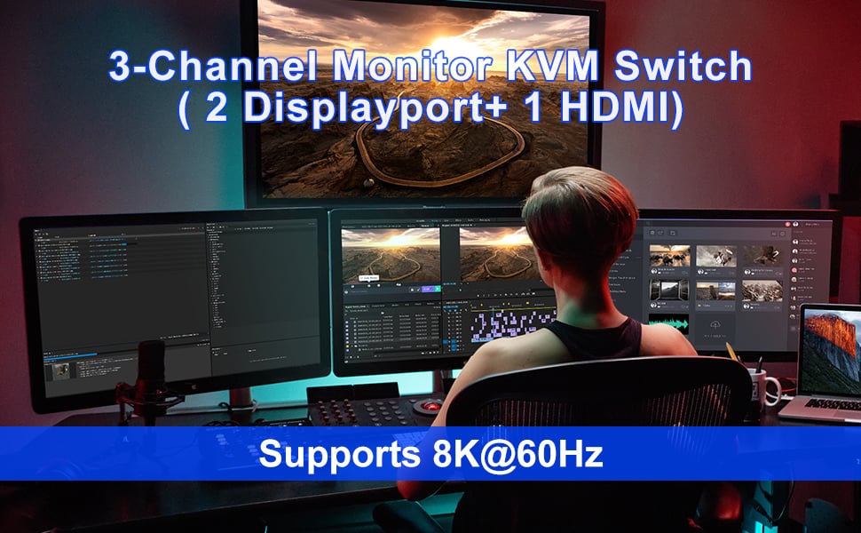 Supports Resolutions Up to 8K@60Hz, 4K@120Hz This kvm switch 3 monitor supporting high resolution ma