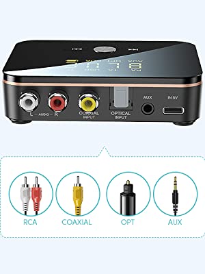 Bluetooth Transmitter TV Audio Adapter: Wireless Receiver with Optical RCA  Aux Coaxial USB TF Inputs - for Home Stereo Power Amplifier Projector