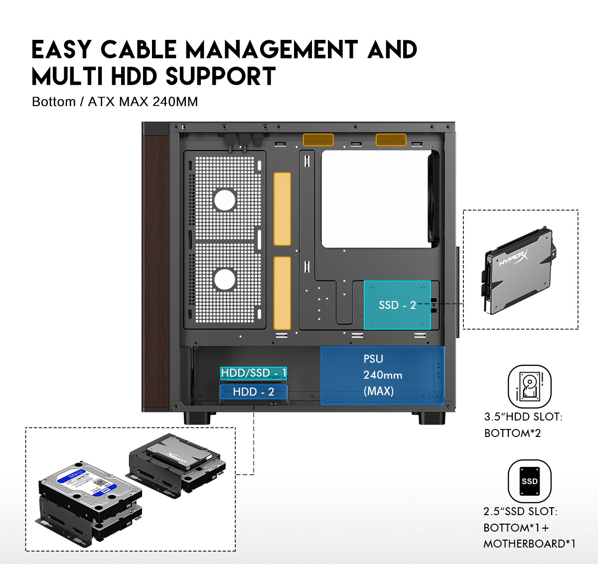 DIYPC DIY-ATX28-Wood Black Mid Tower Gaming Computer Case