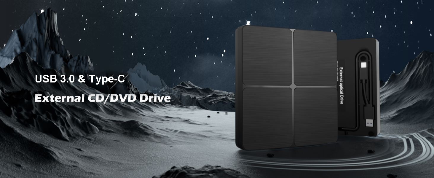 External CD/DVD Drive for Laptop, USB 3.0 and Type C DVD Drive External Portable DVD Player for Lapt