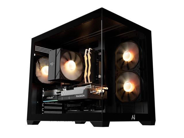 Andromeda Insights Spectra black prebuilt gaming desktop with panoramic glass and ARGB lighting
