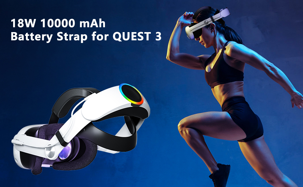 VR Head Strap Compatible with Me-ta Quest 3, RGB Light Elite Strap with 10000mAh Battery for O-culus