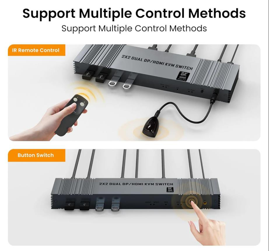 2 In 2 Out 4K 120Hz USB 3.0 HDMI Displayport KVM Switch Box dual monitor for 2 PC Sharing Keyboard M