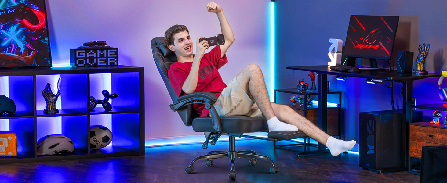 Gaming Chair with Foot Rest, PC Computer Game Chair for Adults, Ergonomic High Back Home Office Desk