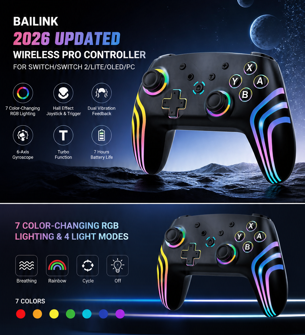 Wireless Pro Controller for Switch/Switch 2/Lite/OLED/PC