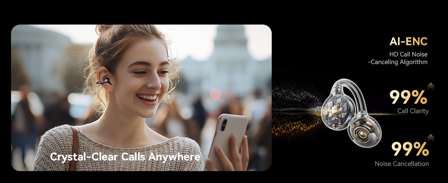 Clip-On Earbuds, Wireless Open Ear Earbuds Headphones with Auto L-R Recognition, Omni Tap Control, I