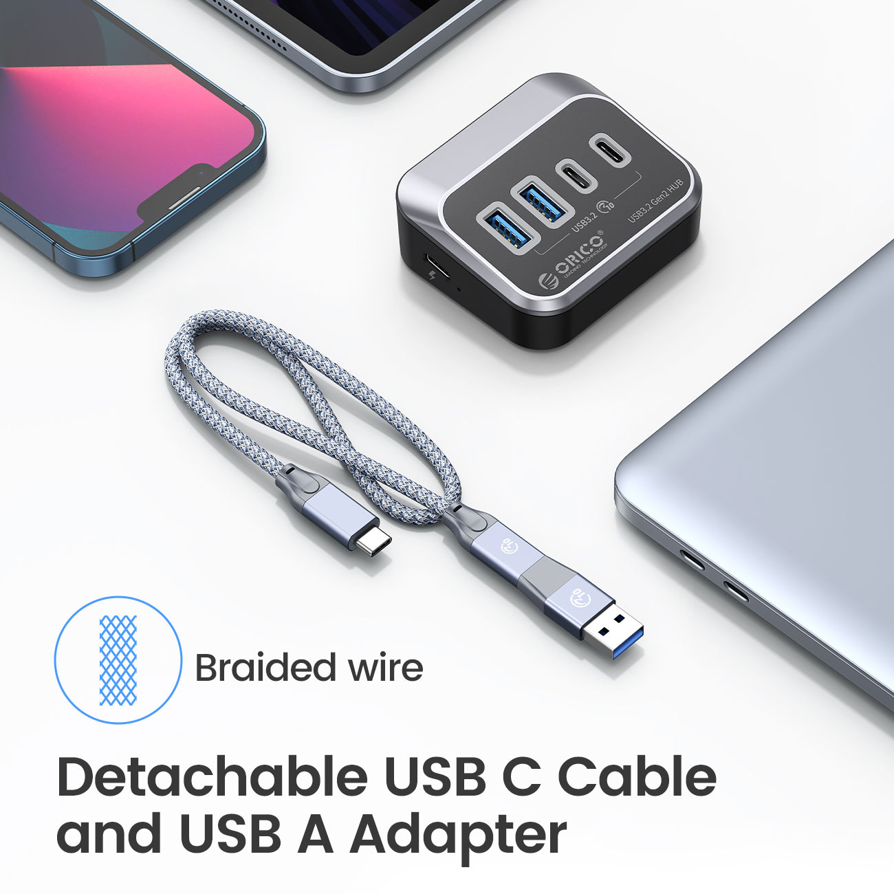 ORICO USB Hub 10Gbps with 2 USB A Ports+2 USB C Ports, USB 3.2 Gen 2