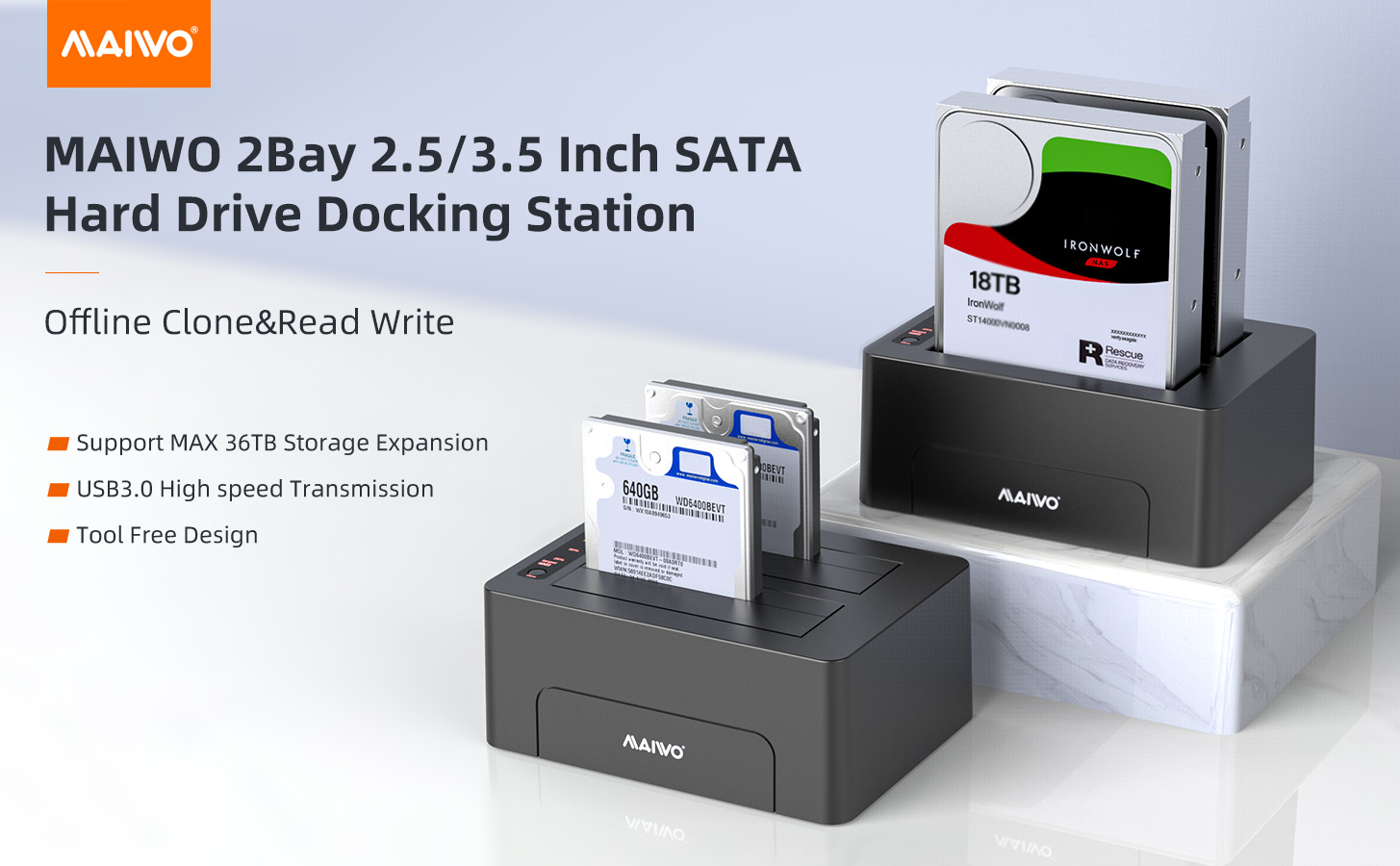MAIWO USB 3.0 to SATA Dual Bay Hard Drive Docking Station for 2.5