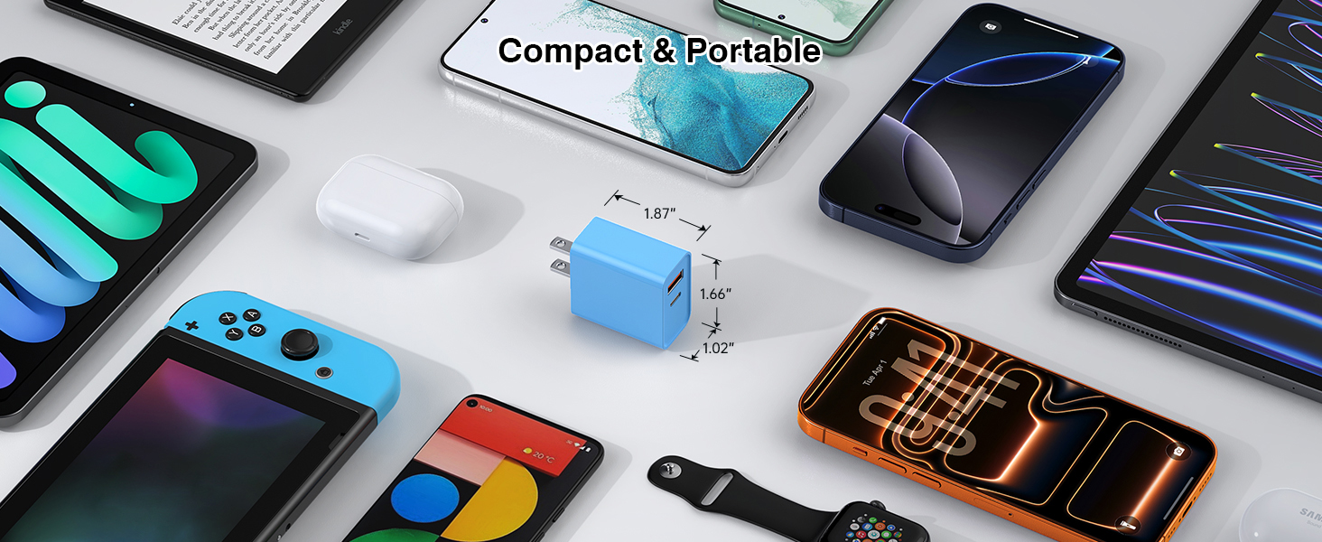 3-Pack USB C Wall Charger, 20W Durable Dual Port QC + PD 3.0 Power Adapter, USB Type C Fast Charging