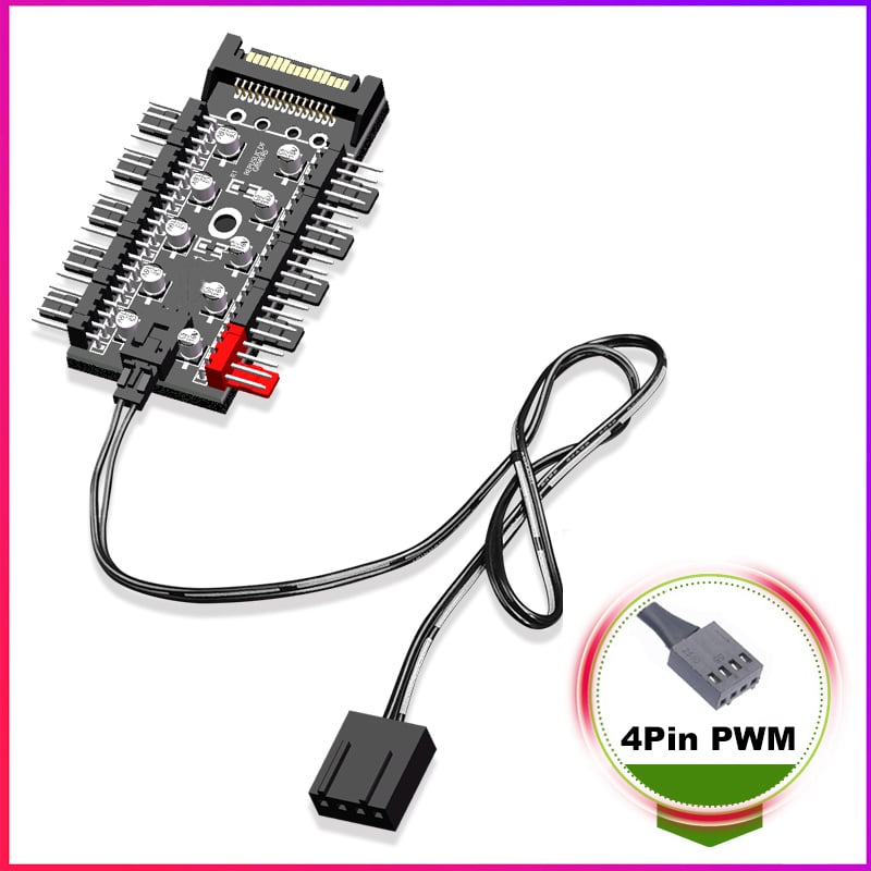 Pi+® (PiPlus®) 1PC PC 10 Port 4 Pin Fan Hub 10-Way 4-pin IDE Fan Speed