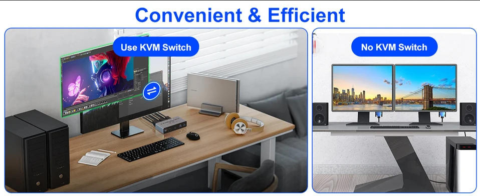 8K@60Hz 4K@120Hz Dual Monitor HDMI + Displayport KVM Switch 2 Monitors 2 Computers, USB 3.0 HDMI DP