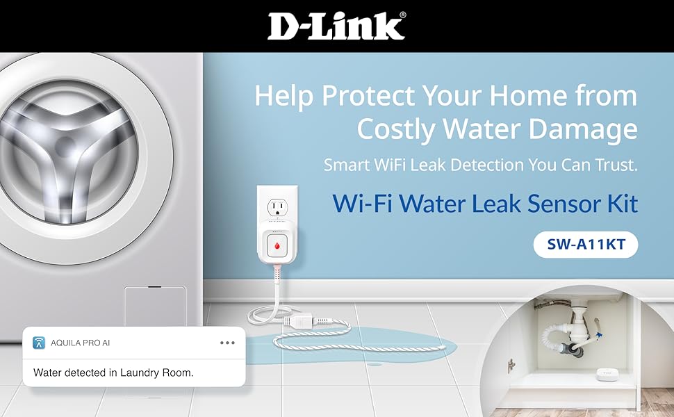 D-Link Water Sensor Leak Detect Kit Plug-in Master Unit And add-on remote sensor pod