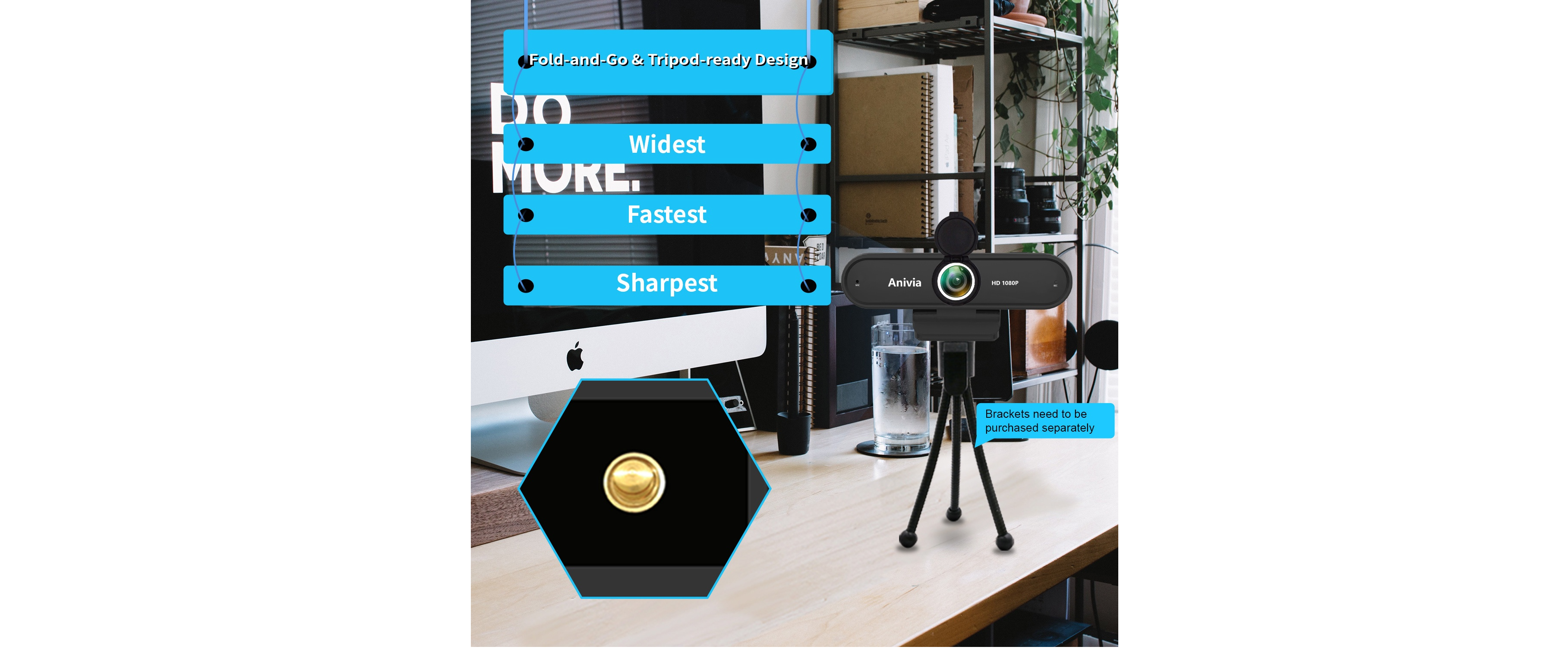 Anivia webcam,foldable clip,tripod ready,desktop laptop mount