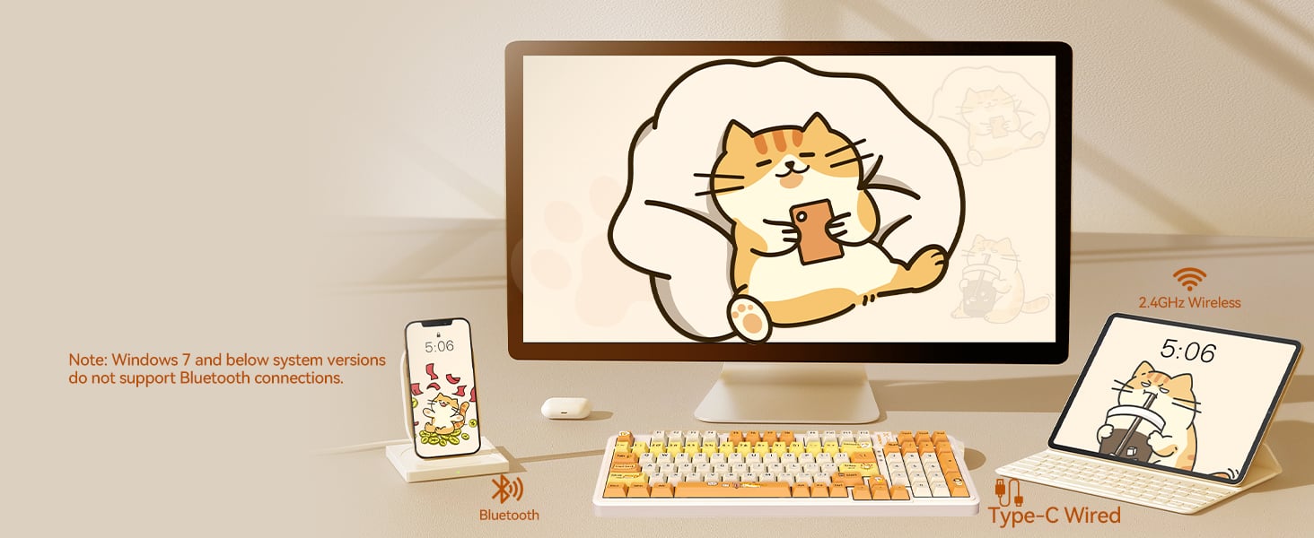 AUSDOM 98Pro Wireless Mechanical Keyboard with Backlit(Yellow Cat Theme)