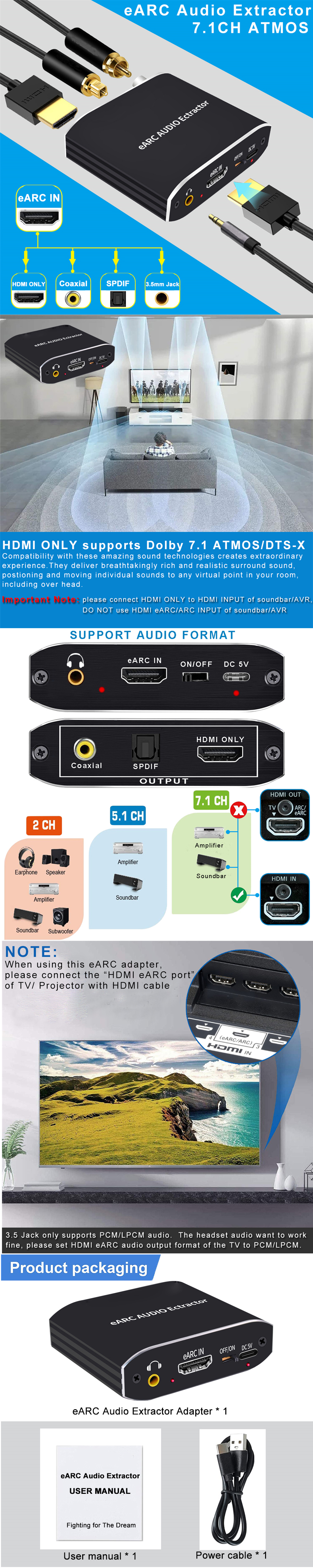 AMANKA HDMI Audio Extractor 192KHz DAC Convertisseur Arc Audio Adaptateur  Optique Numérique HD SPDIF TosLink Stéréo Analogique Audio Répartiteur -  Full HD, 1080p, 3D, PC, HDCP ect : : High-Tech