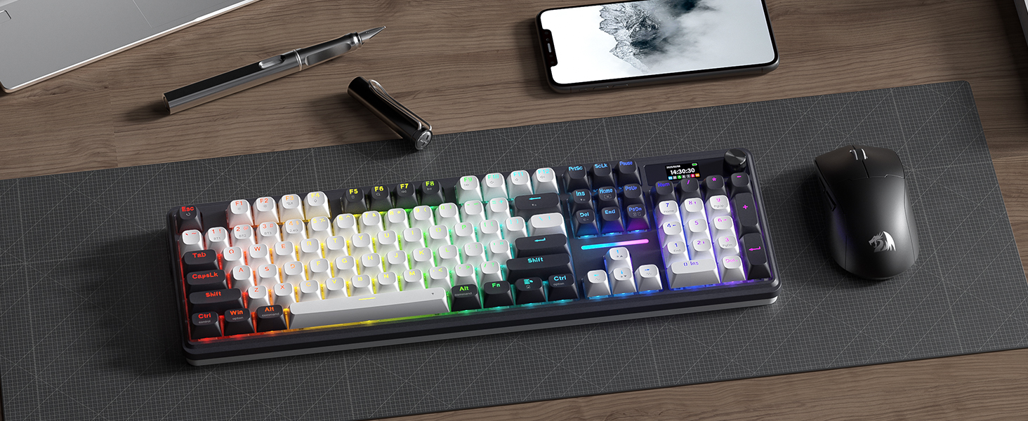 Redragon K762 PRO Wireless 104-Key Gasket Gaming Keyboard, Screen & Knob
