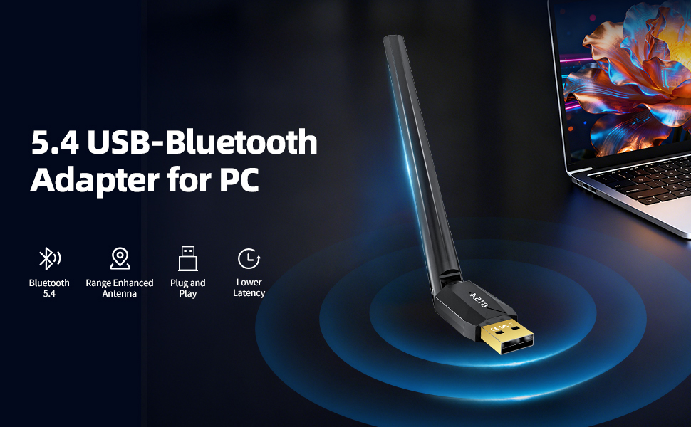 Bluetooth 5.4 Adapter for PC with Adjustable Antenna, 150M Long Range USB Dongle