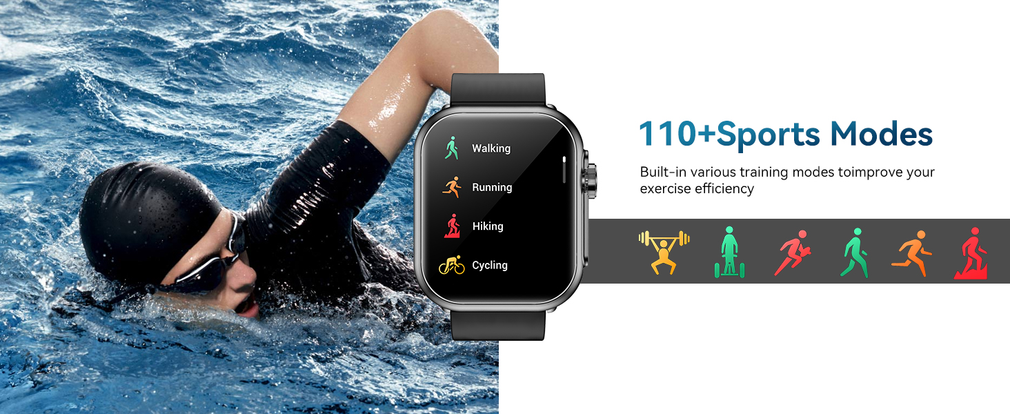 Smart Watch for Men Women, 1000mAh Battery 100-Day Standby Time, 1.85" HD Screen Fitness Tracker
