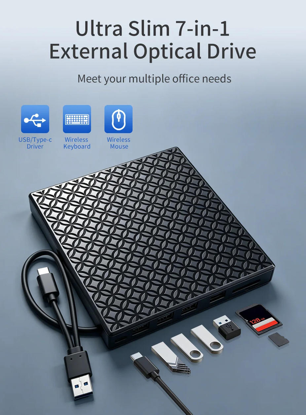 External CD/DVD Drive for Laptop, Portable DVD Player for Laptop, 8 in 1 USB 3.0 Ultra-Slim Portable