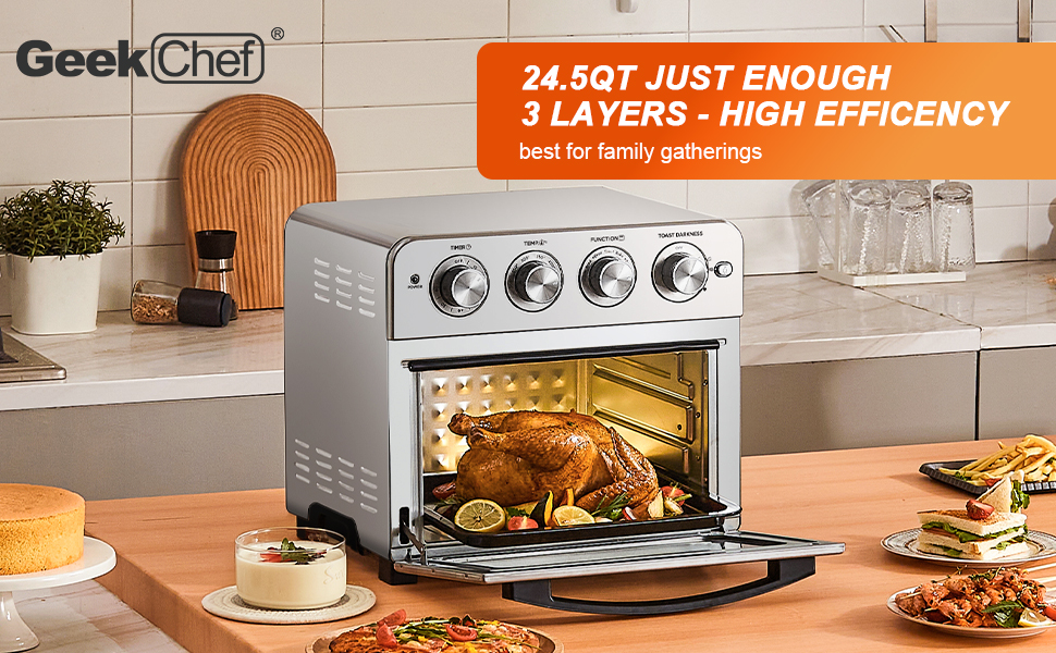 Geek Chef Air Fryer Toaster Oven, 6 Slice 24QT Convection Airfryer  Countertop Oven, Roas, Broil, Reheat, Fry Oil-Free, Stainless Steel,  Silver, 1700W.Prohibited to be listed on  