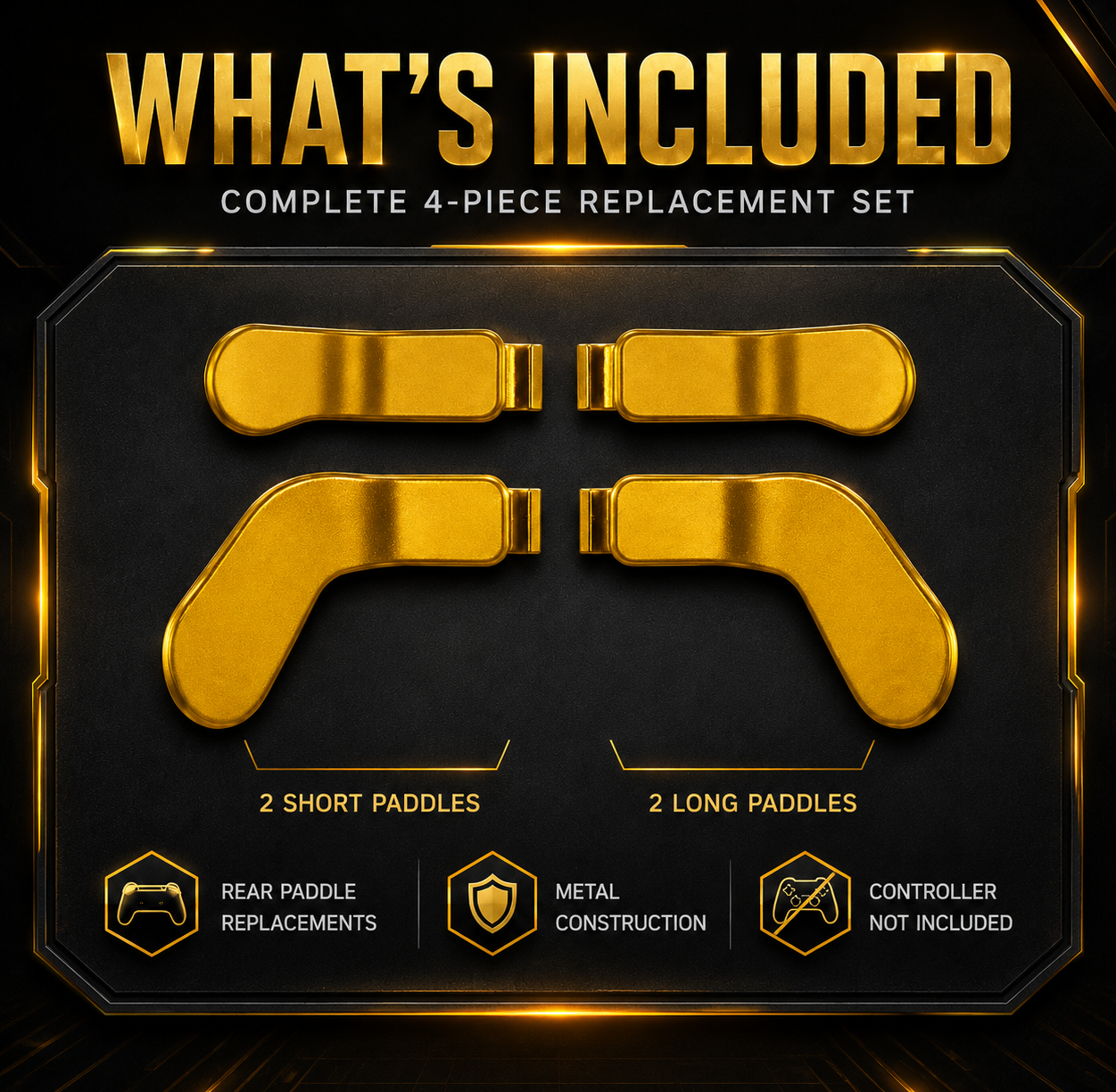 gold paddle set, 4 piece paddle kit, 2 short paddles