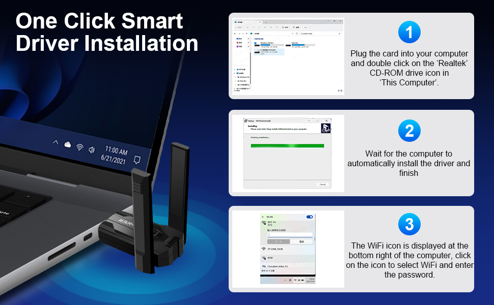 AX900M 2 in 1 WiFi + Bluetooth Wireless Adapter for PC, Dual Band 2.4GHz/5GHz with Dual Antenna 5DBi