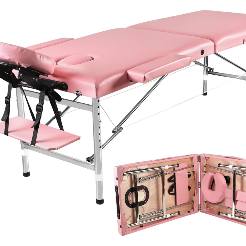 portable pink massage table, folding aluminum massage bed, spa tattoo table, facial esthetician bed