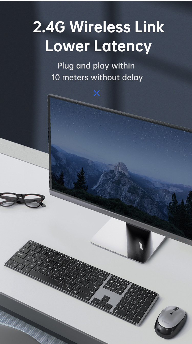 Ausdom Wireless Office Keyboard and Mouse Kit