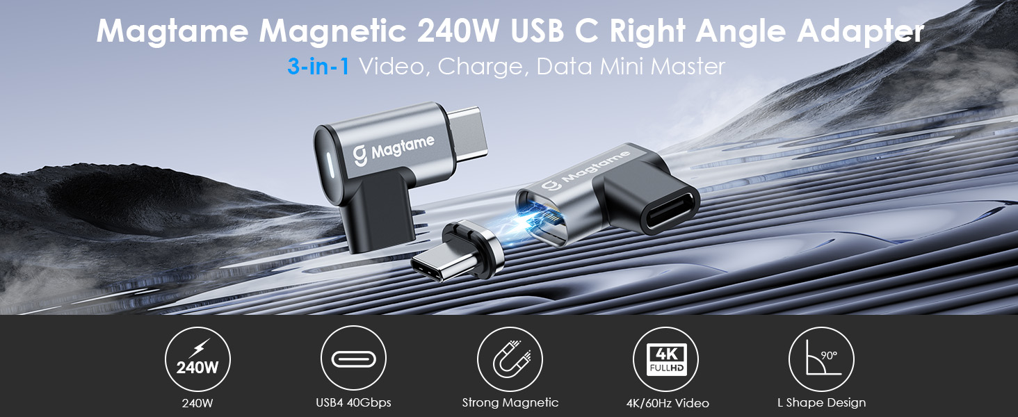 Magtame Magnetic 240W USB C Right Angle Adapter