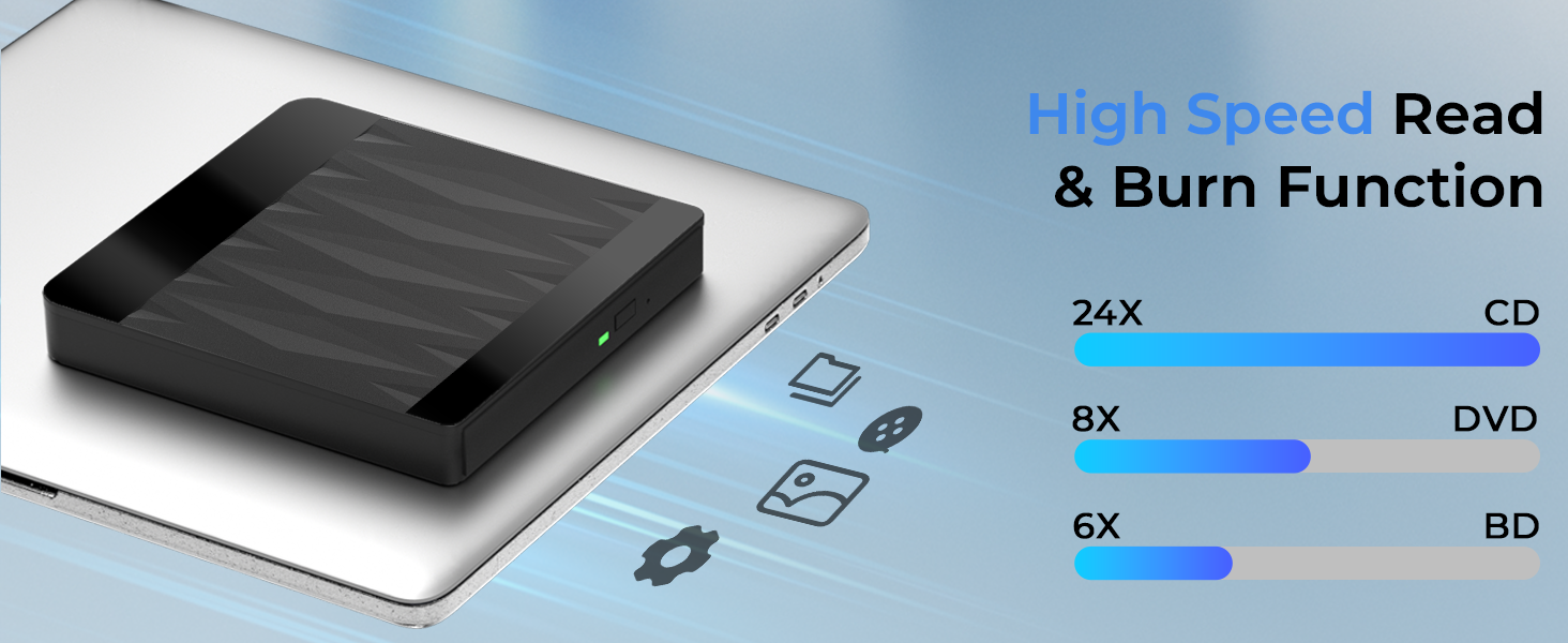 External Blu Ray Drive, External Bluray Burner Support 3D Playback Discs | USB 3.0 Type-C BD/DVD/CD