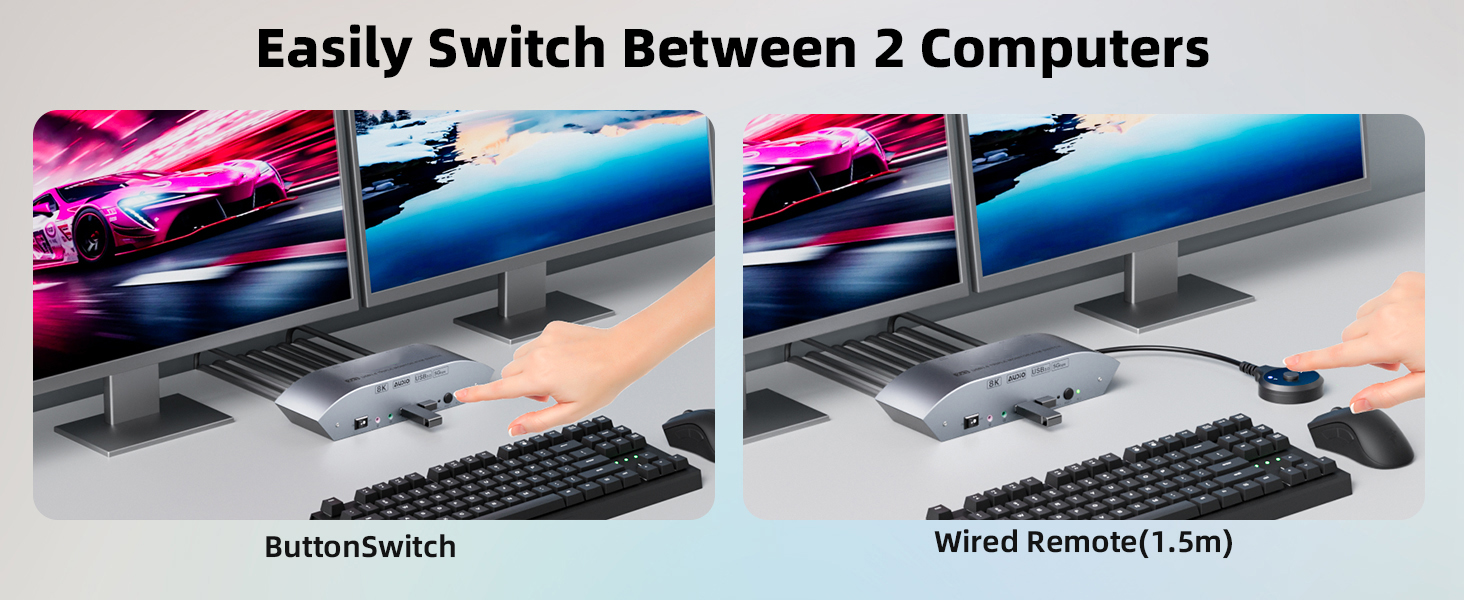 KVM Switch 3 Monitors 2 Computers with Audio, HDMI & 2 DisplayPort Desktop Triple Monitor KVM Switch