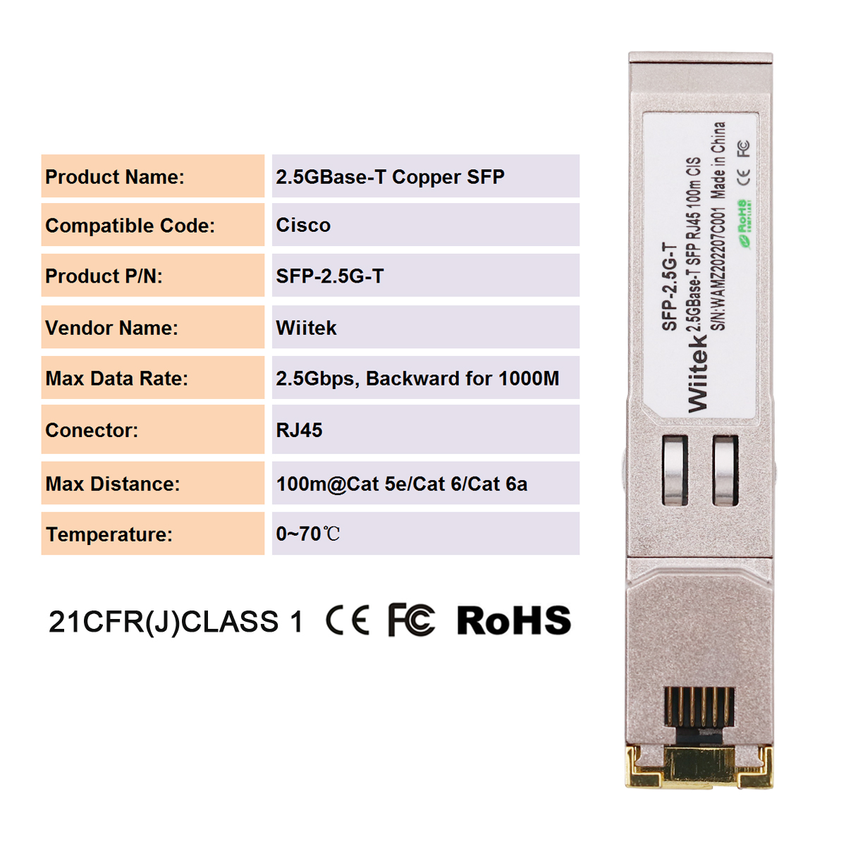 2.5GBase-T Copper SFP Transceive Cisco Compatible Backward for 1000M