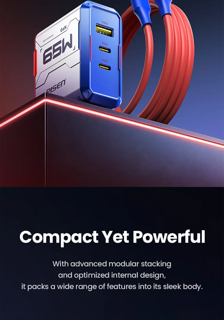 PISEN Gamer Lite 65W 3-Port GaN Fast Charger&nbsp;