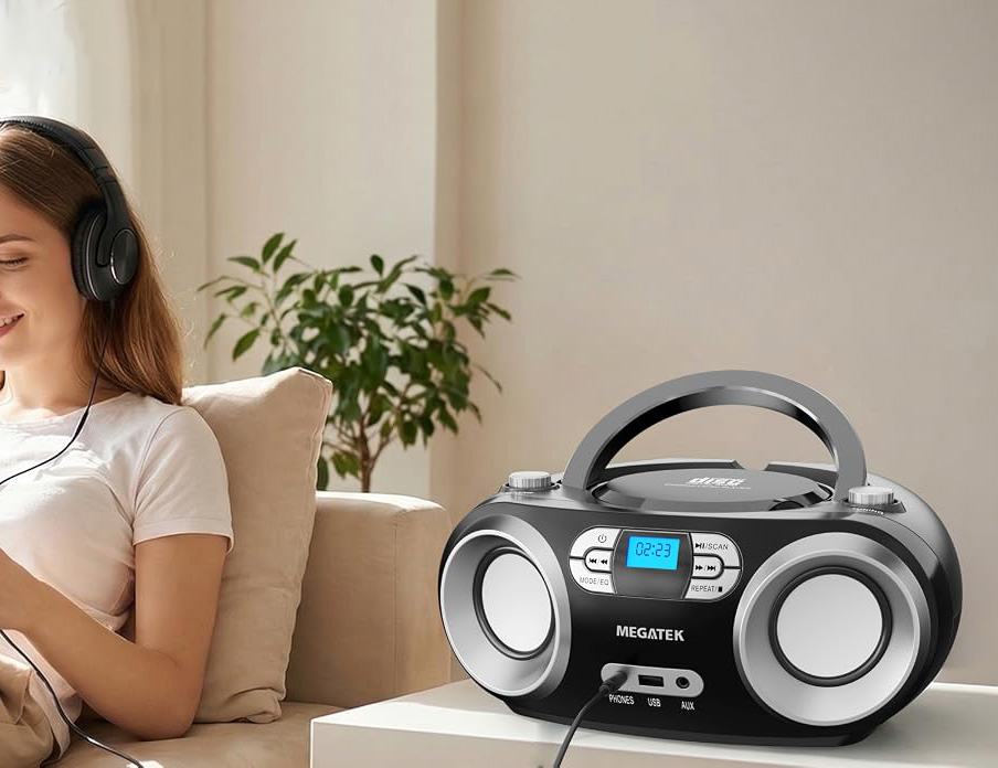 MEGATEK CB-M25BT Portable CD Player Boombox with FM Radio