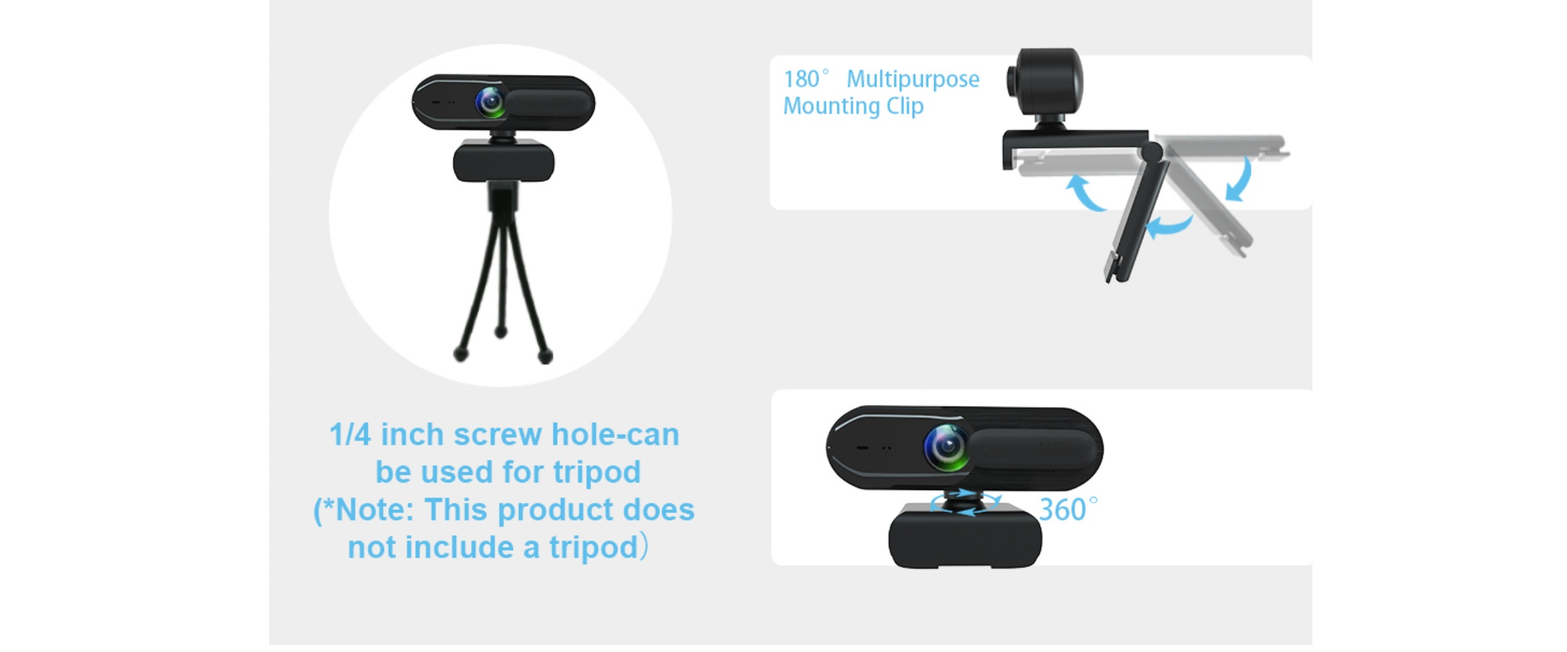 360° rotatable webcam with tripod mount