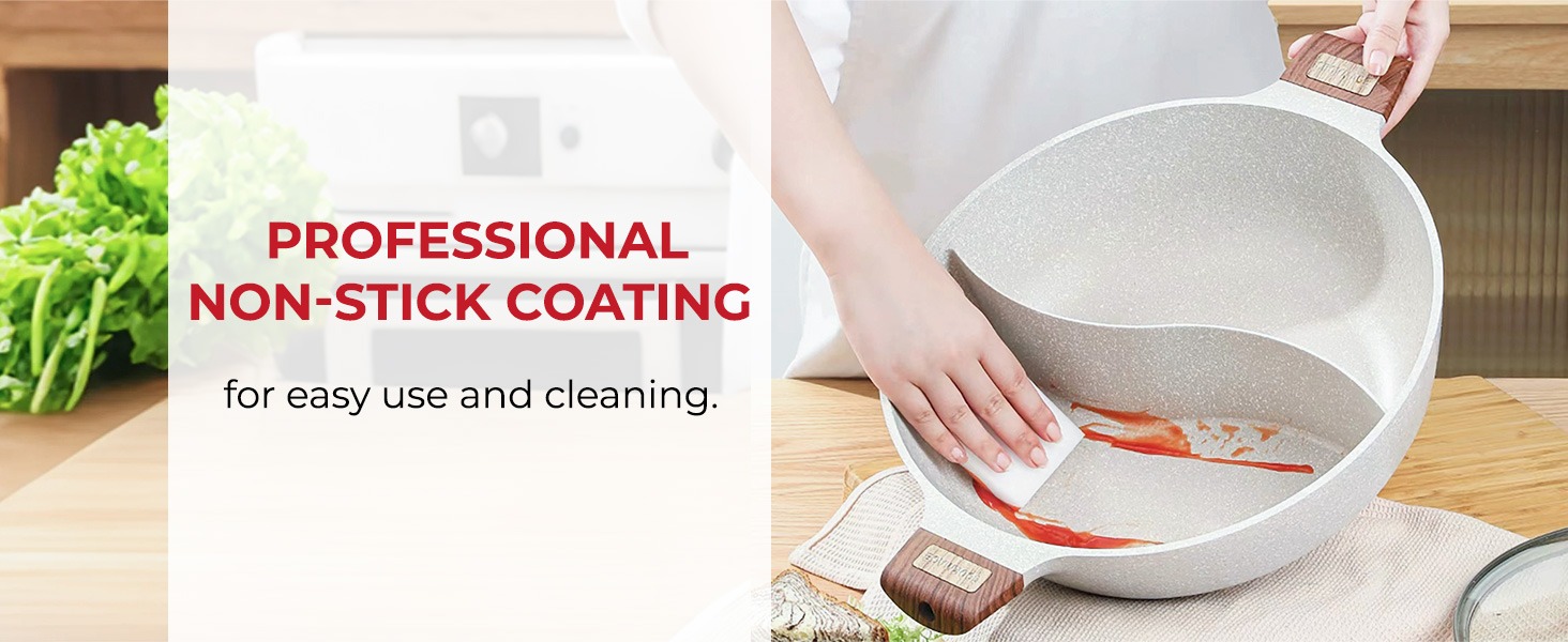 Rosewill 4.2QT Double Flavor Non-sticking Shabu Shabu Hot Pot with Divider - Beige