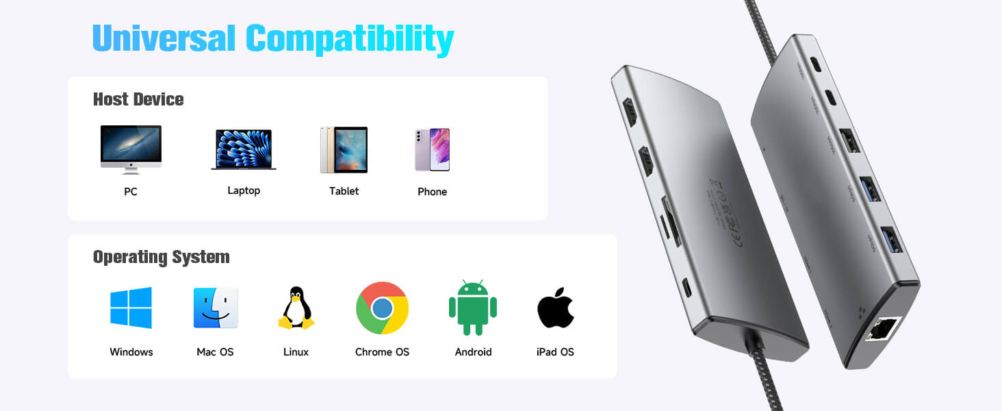 11-IN-1 Multifunction USB C Docking Station (RSH-T11H)      2 x HDMI Port,support 4K@60Hz & 8K@30hz