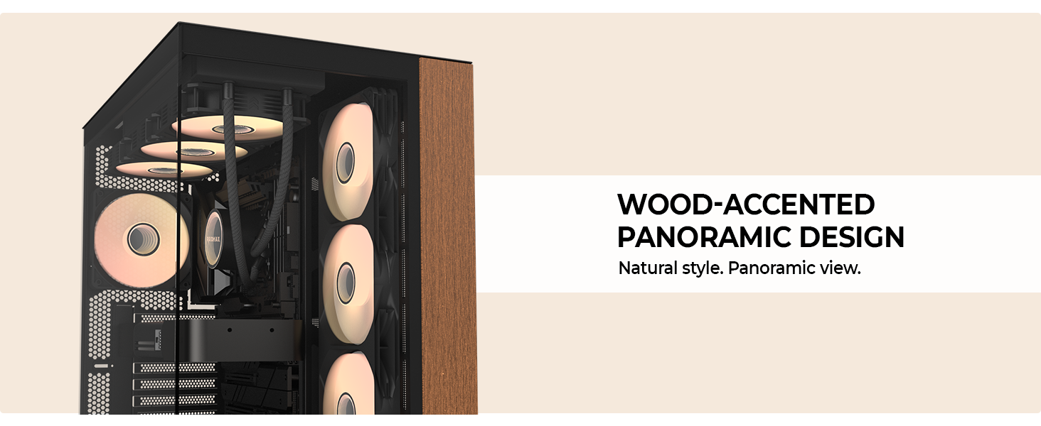 Unique wood finish for a warm and stylish aesthetic that stands out in any setup.
