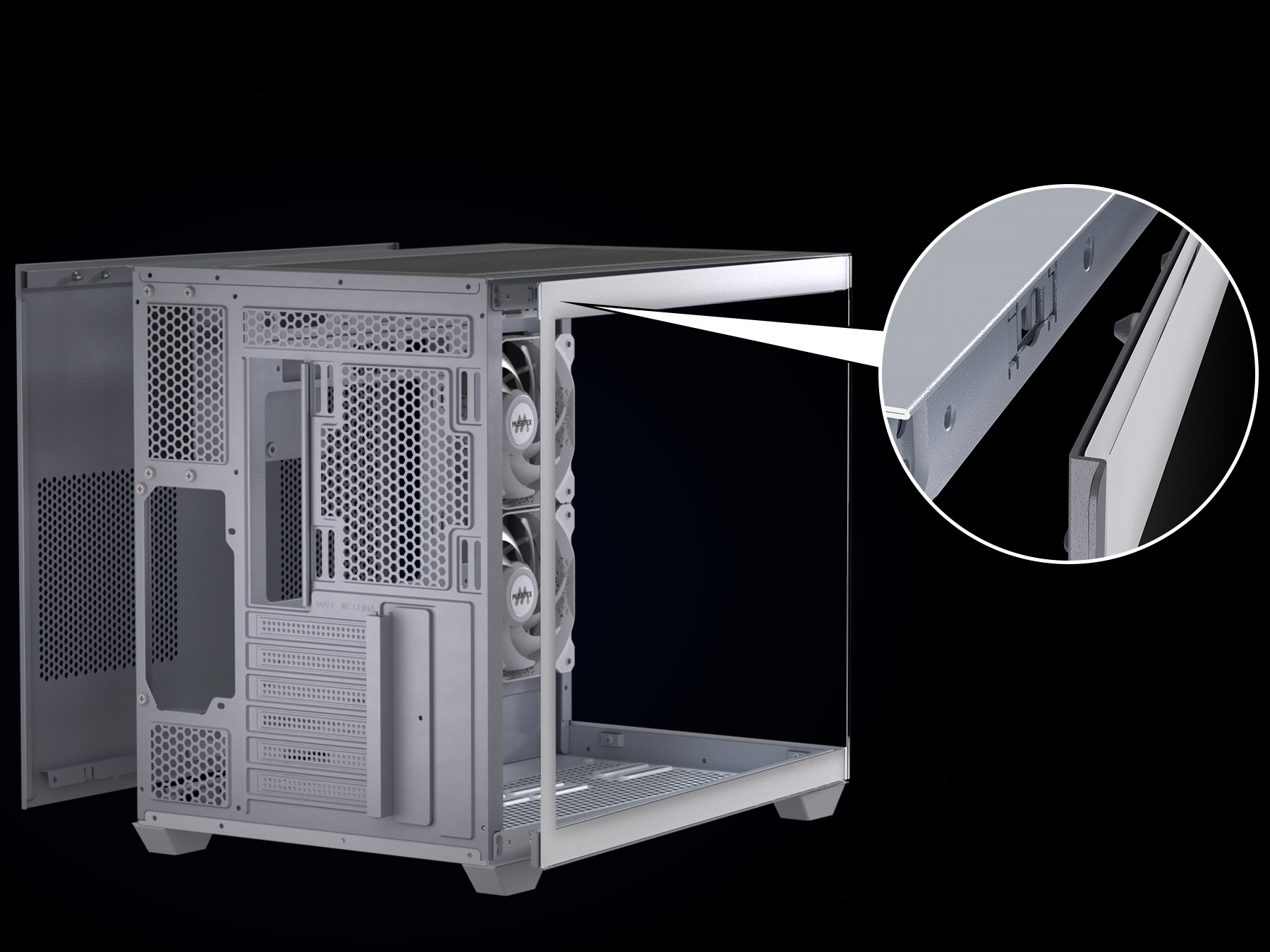 PREDUCTS PC Mount L - ホワイト Y6-3-W MUSETEX ATX PC Case, 3 x 120mm Fans Pre-Installed