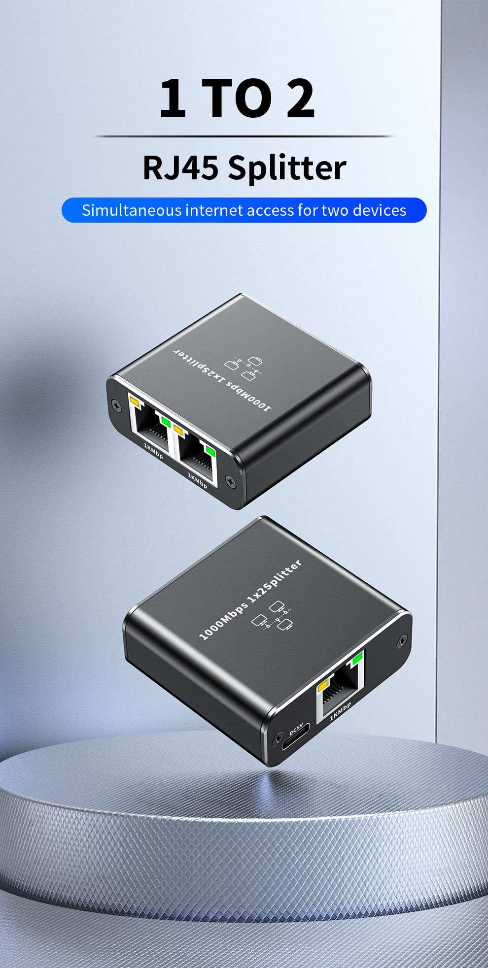  Ethernet Splitter 1 to 2 High Speed, Gigabit rj45