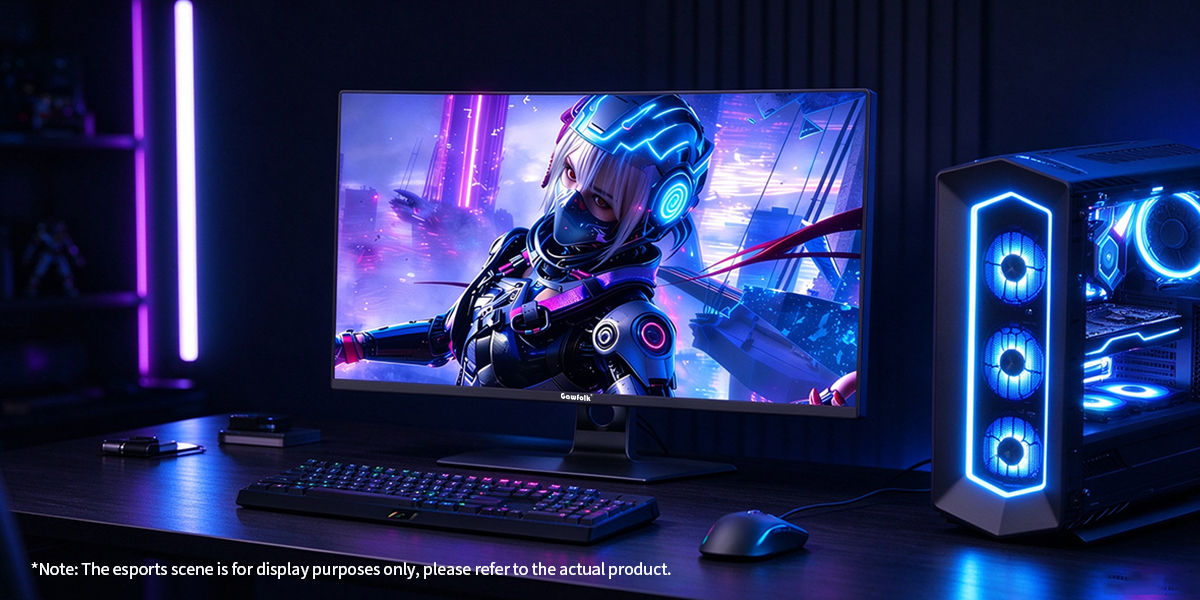 Immersive gaming setup with Gawfolk 32" curved 4K gaming monitor. Curved large screen enhances immer