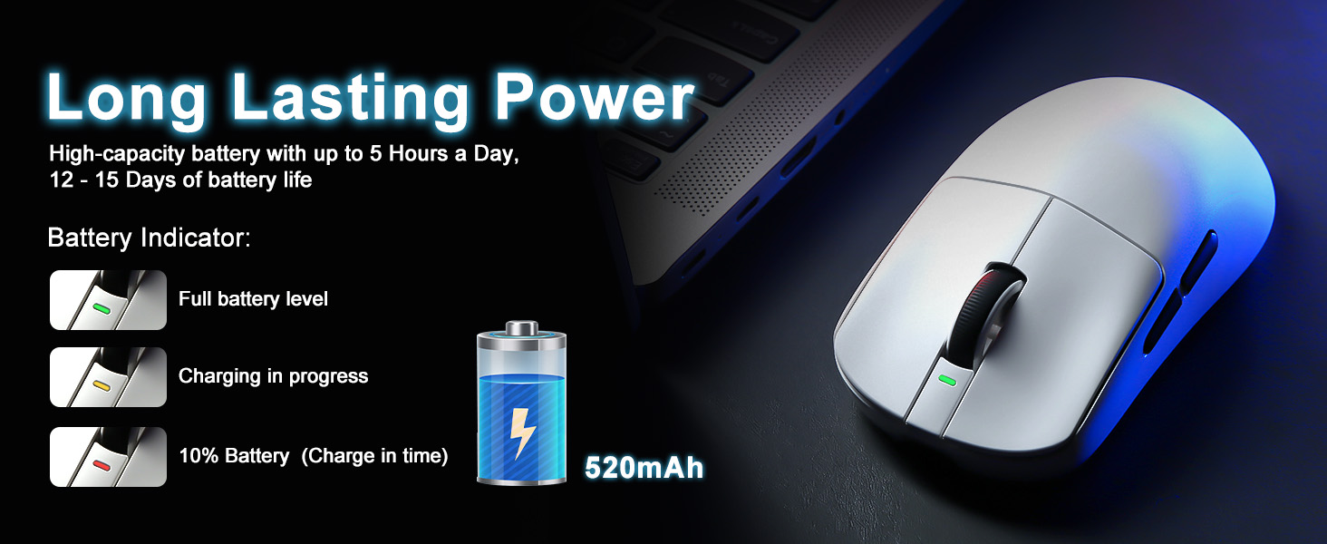 Wireless Gaming Mouse, 18000 DPI, High-Precision PAW3395 SE Sensor,55g Lightweight, Tri-Mode 2.4G/BT