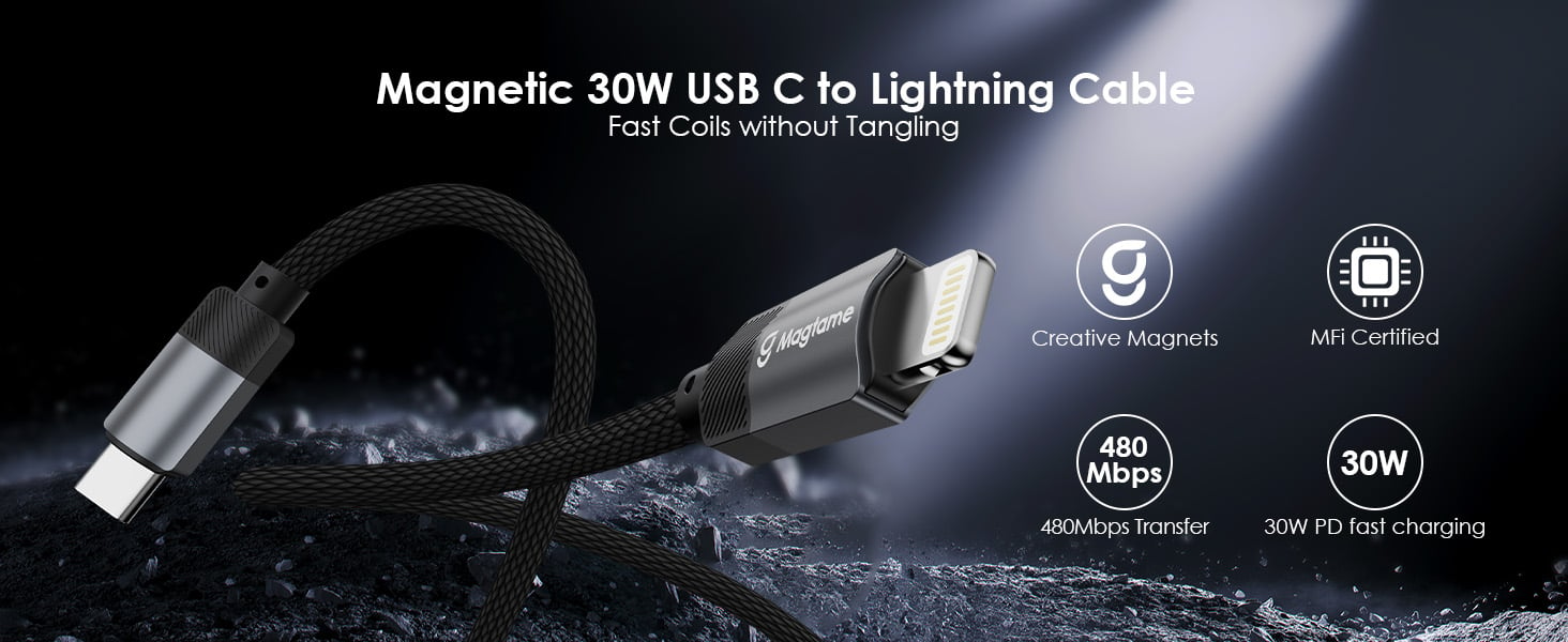 Magnetic 30W USB C to Lightning Cable