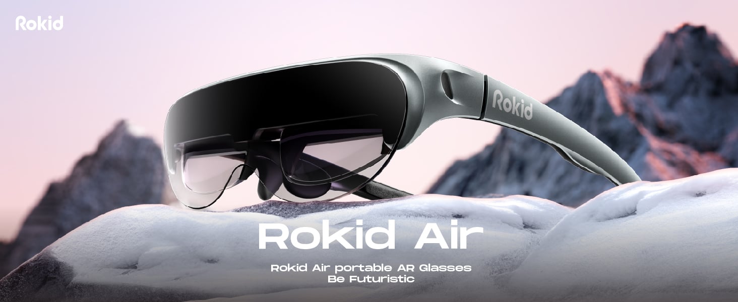 Rokid Air AR Glasses, Myopia Friendly Pocket-Sized Yet Massive Screen with 1080P  OLED Dual Display, 43°FoV, 55PPD Wearable Technology