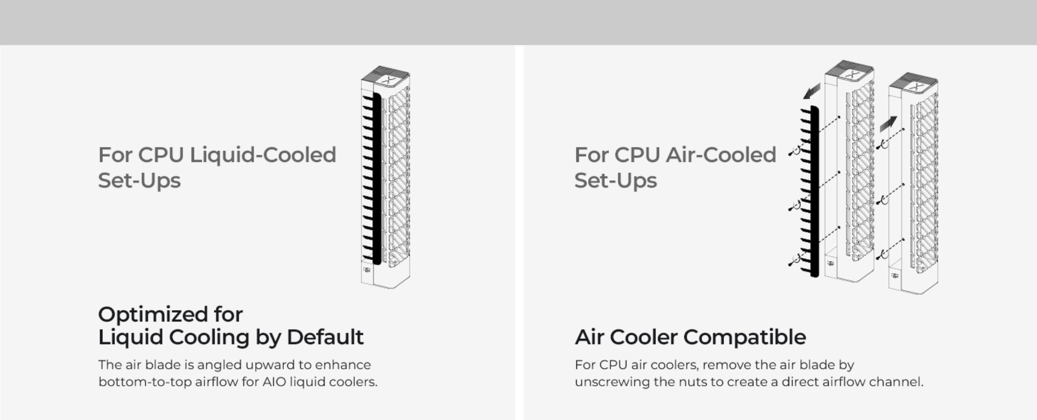 TRYX FLOVA PC Case cross-flow fan with air blade for CPU air Cooler and AIO cooling optimization